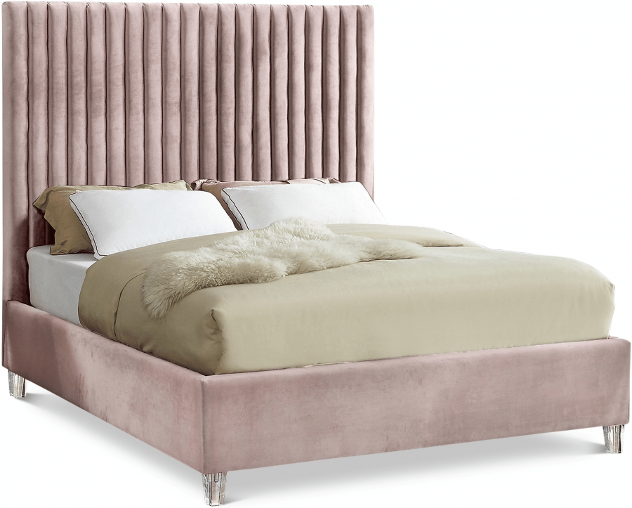 Candace's Full Size Grey velvet upholstered bed - Whatadeal Furniture