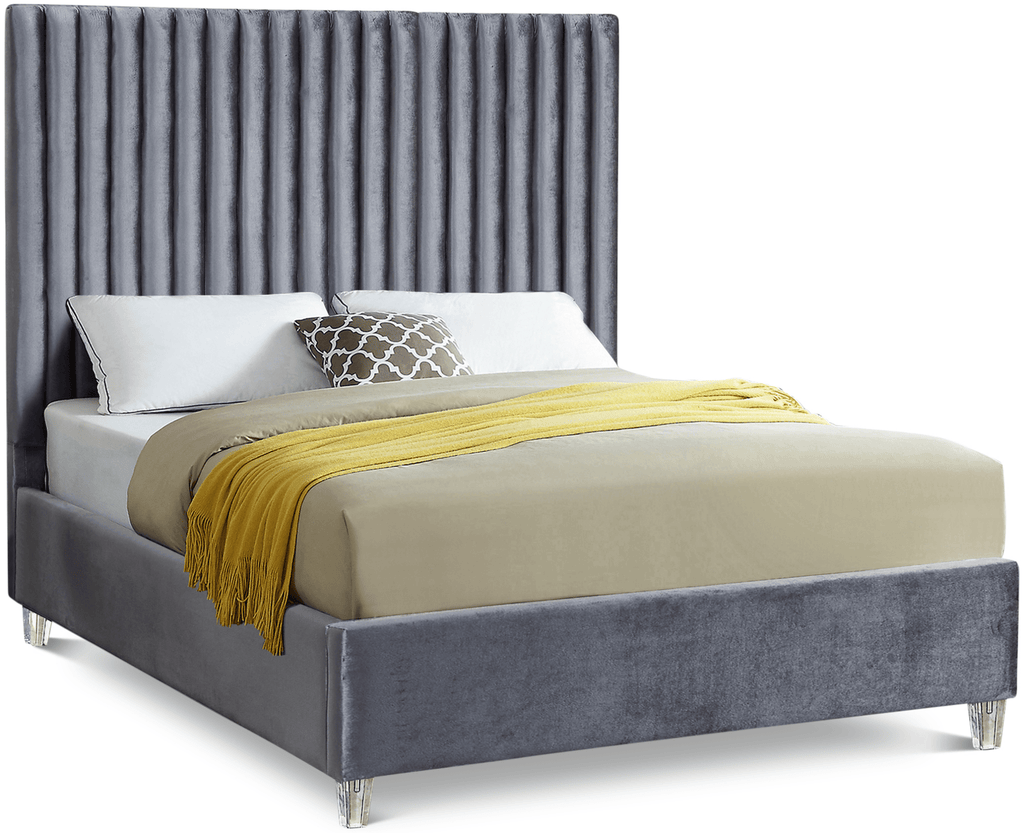 Candace's Full Size Grey velvet upholstered bed - Whatadeal Furniture