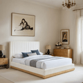 Emmet Cream Chenille Upholstered Bed - Whatadeal Furniture