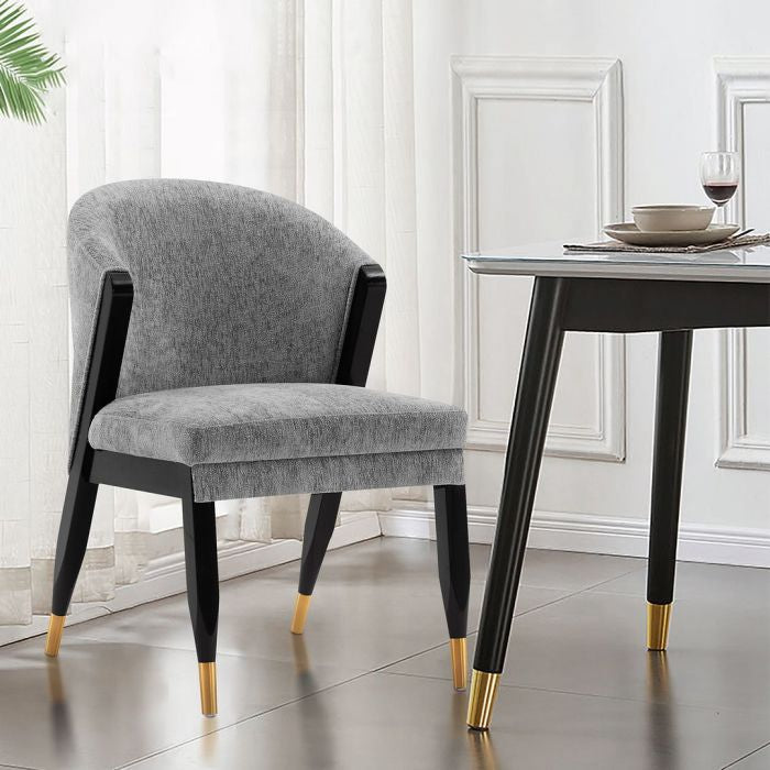 Olas Wood Chenille Dining Chairs in Weathered Grey