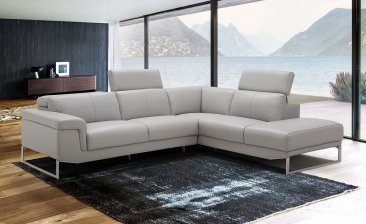 Athena's Genuine Leather Light grey Right facing chaise sectional