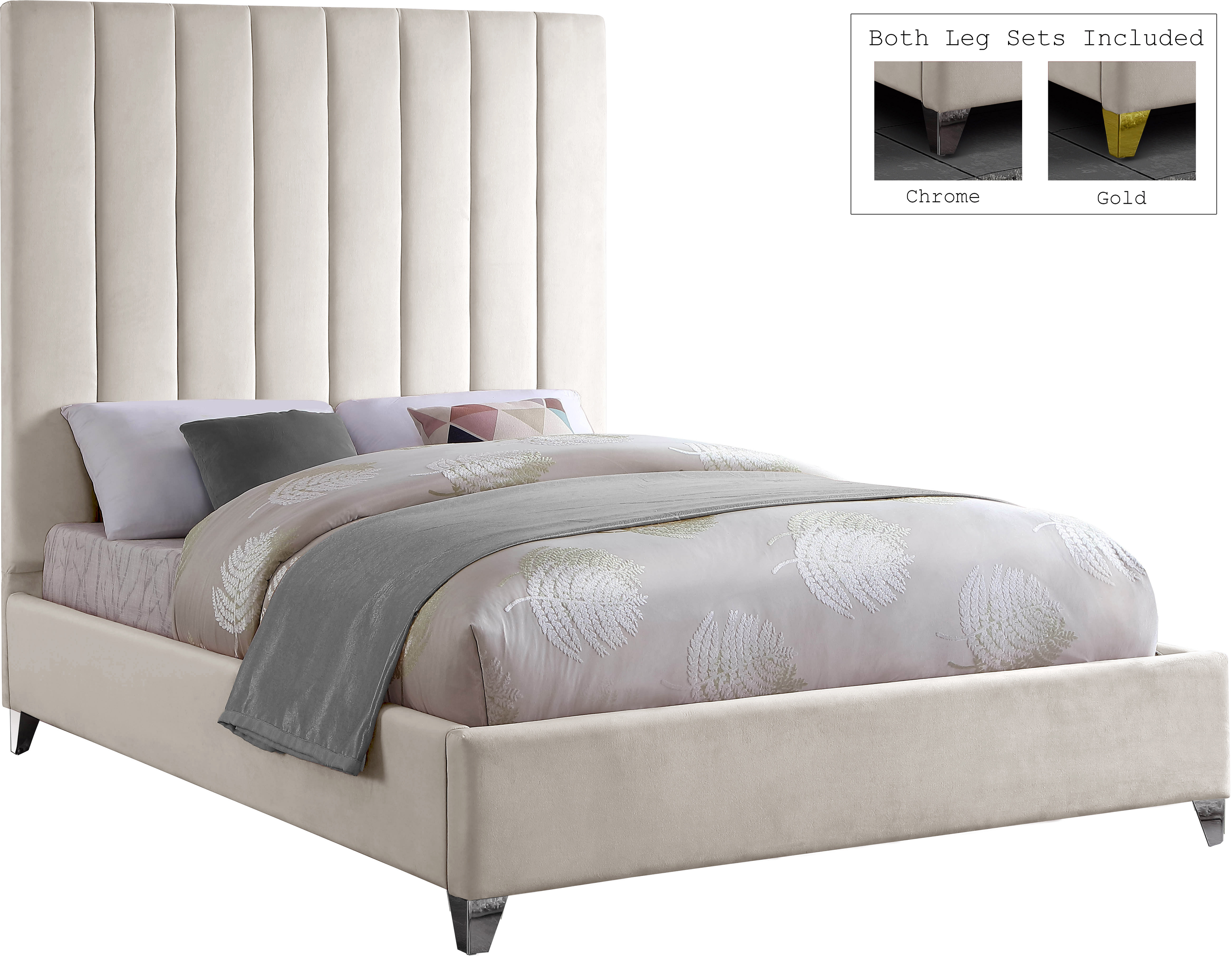 Vias Full Size Cream velvet upholstered bed