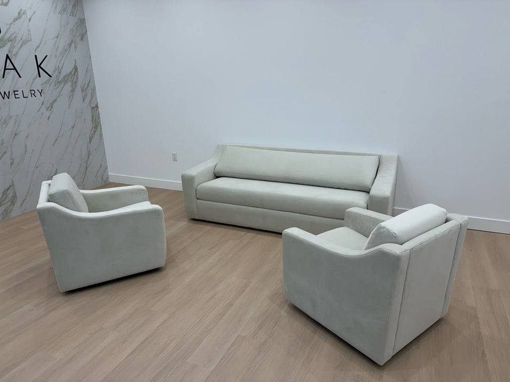 Kanefsky 87" Soft Cream Velvet Sofa and Matching swivel chairs - Whatadeal Furniture