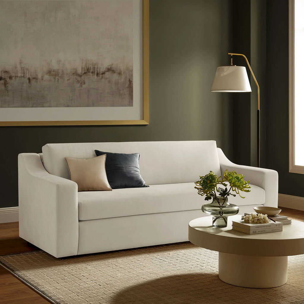 Kanefsky 87" Soft Cream Velvet Sofa and Matching swivel chairs - Whatadeal Furniture