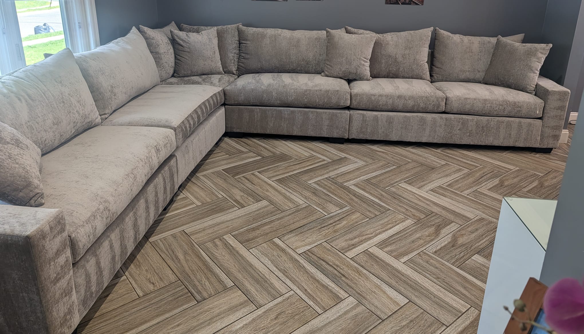 Largo Custom 160" x 150" Taupe Chenille Sectional (Available in any fabric) - Whatadeal Furniture