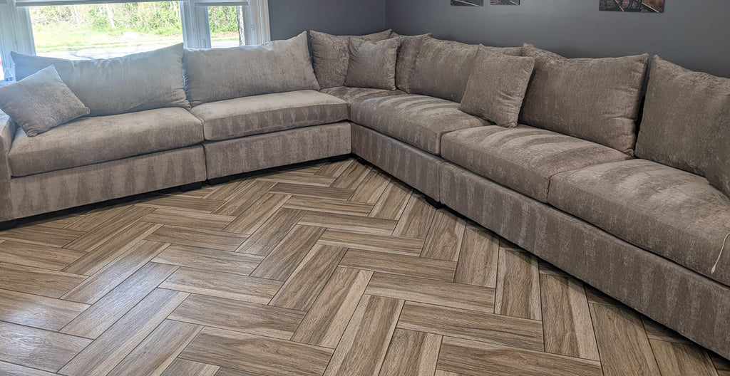 Largo Custom 160" x 150" Taupe Chenille Sectional (Available in any fabric) - Whatadeal Furniture