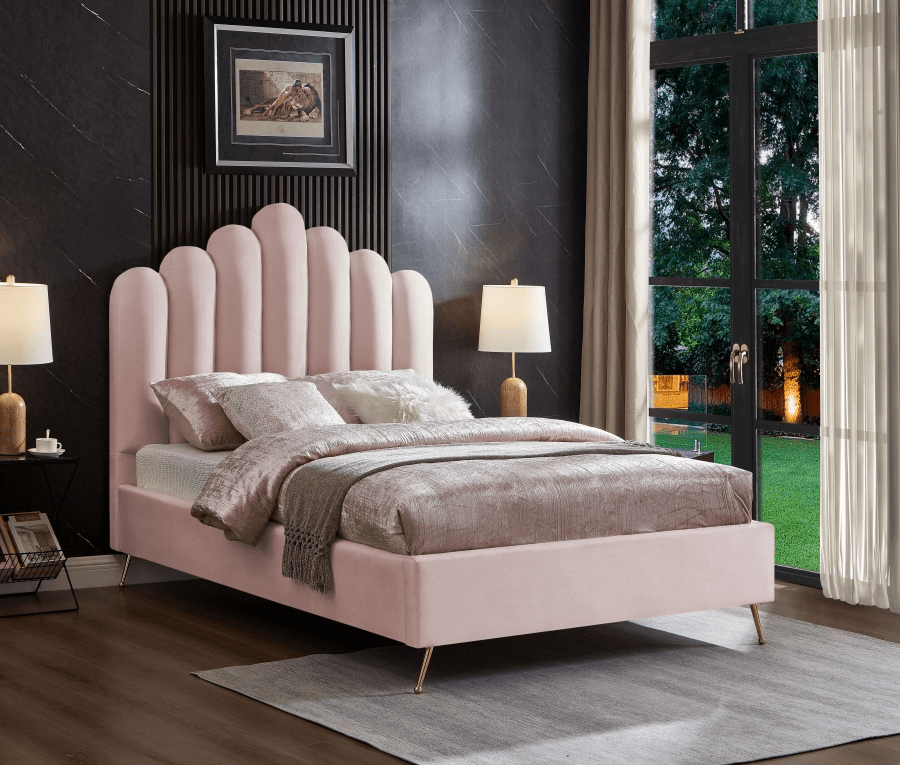 Lily Full Size Pink Velvet Upholstered Bed - Whatadeal Furniture